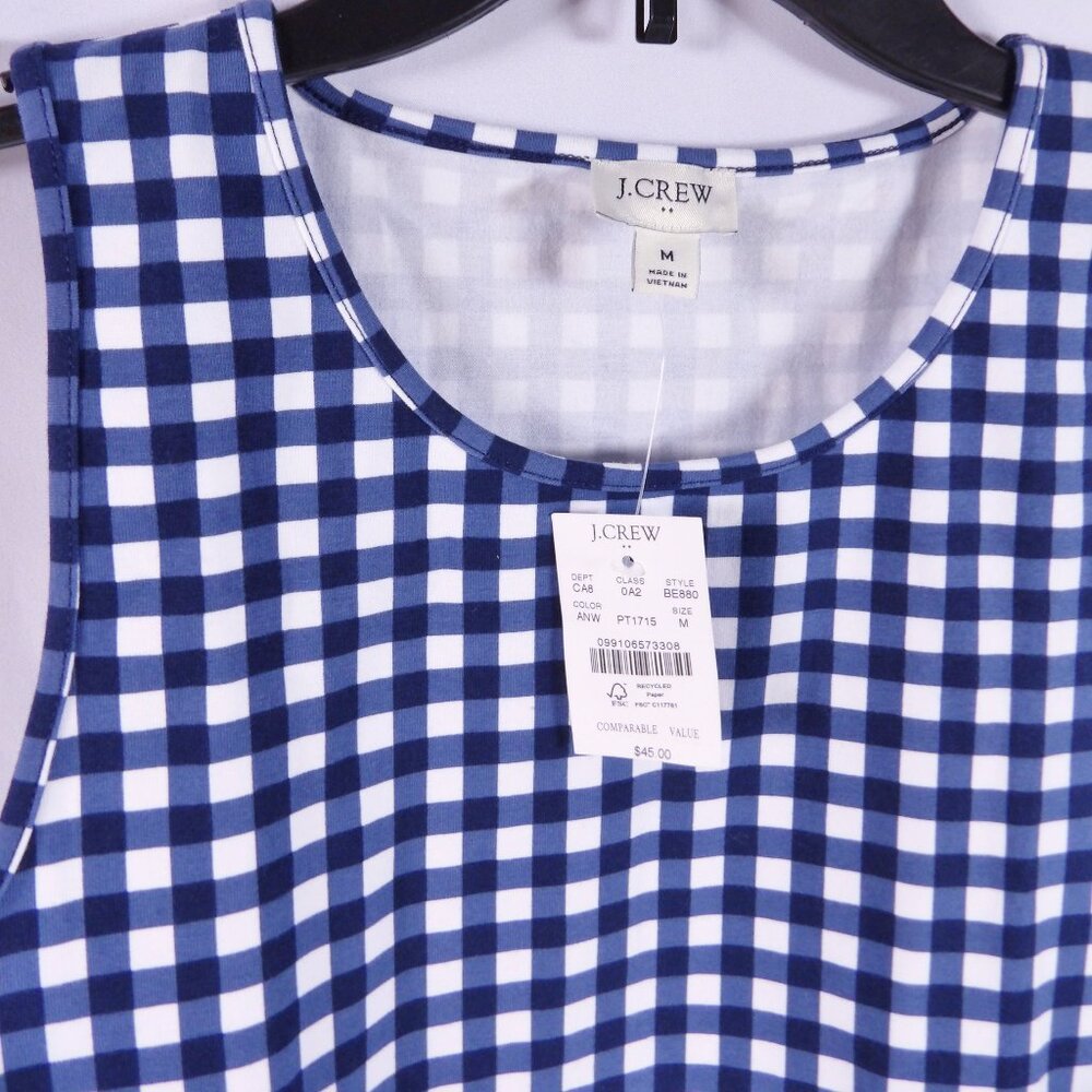 J Crew Blue & White Checkered Stretch Tank Top Sz Medium NWT - Picture 2 of 6